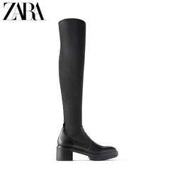 ZARA新款 女鞋 黑色弹力平底过膝长靴 黑色 35